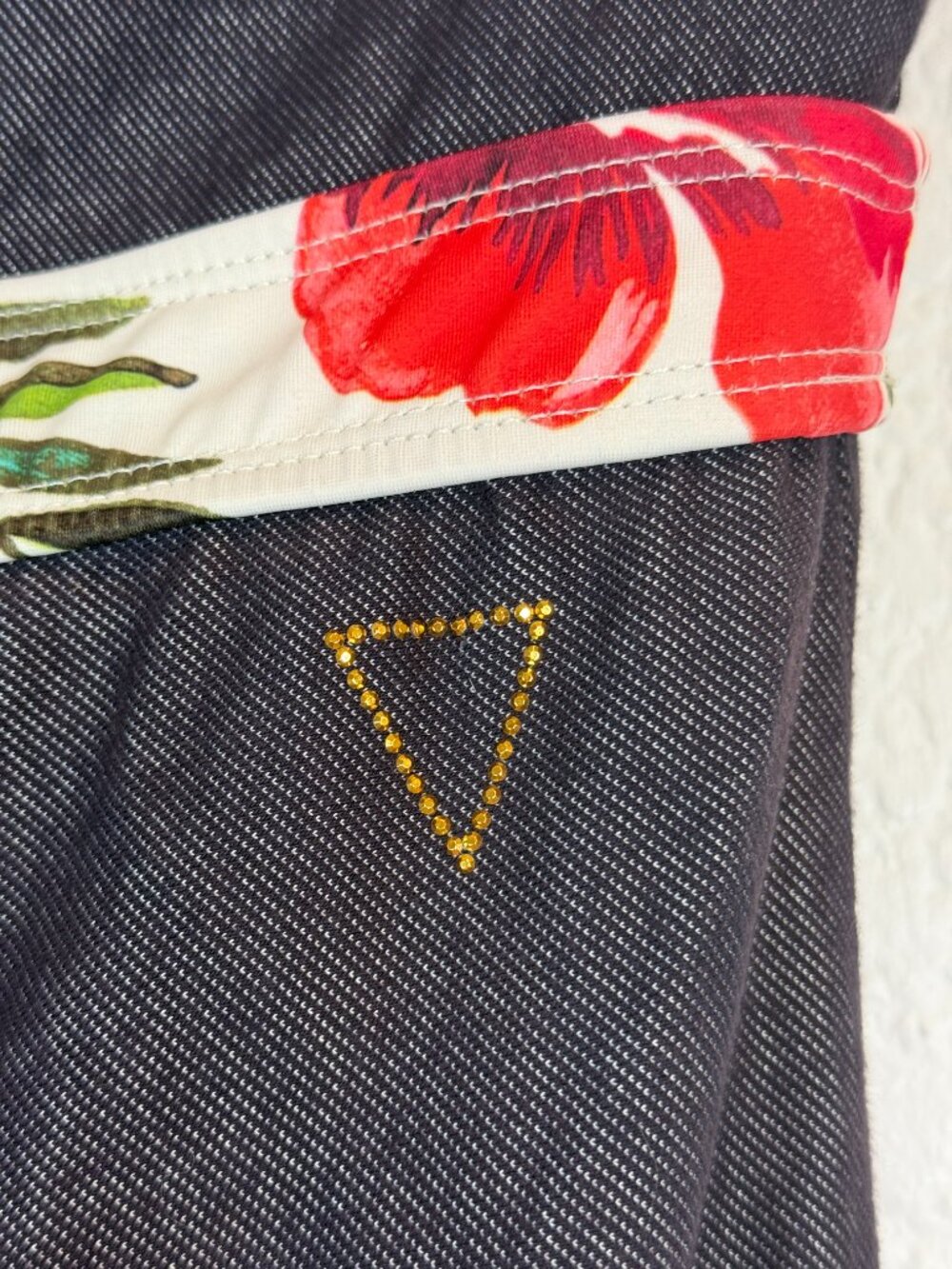 Guess Navy Strapless Mini Dress with Floral Trim - Picture 5 of 12